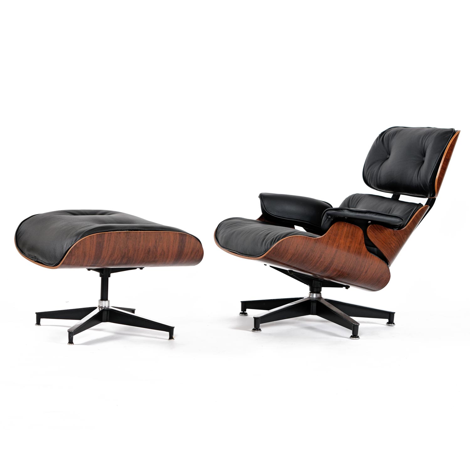 Eames Lounge Chair and Ottoman, Rosewood with Black Leather, 1956 Original