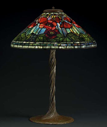 Tiffany Studios New York Leaded Glass Table Lamp, Circa 1910-1920, Poppy Pattern