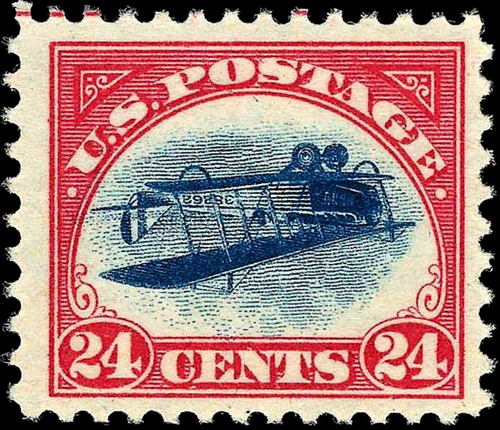 1918 24¢ Inverted Jenny (Scott #C3a, Plate 1, Position 10, Mint Never Hinged, Perfect Centering)