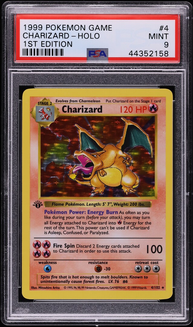 1999 Pokémon Base Set Charizard Holo 1st Edition PSA 9